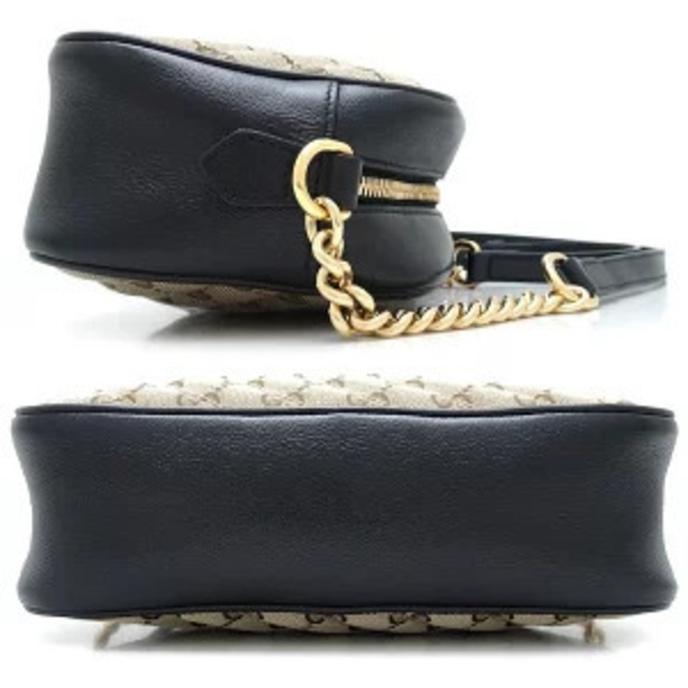 Gucci Leather Bag GG Marmont Chain Canvas Shoulder Beige Black